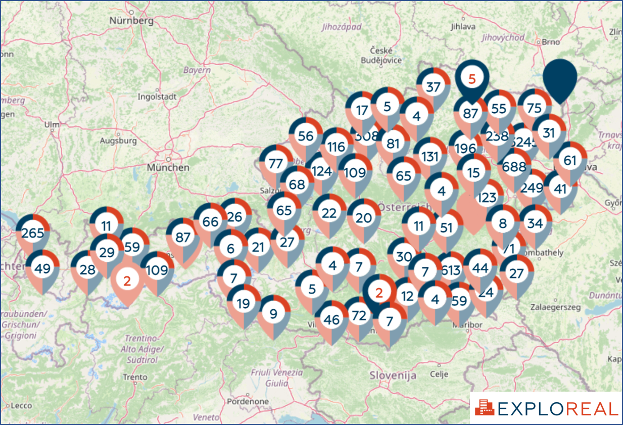 Von EXPLOREAL erfasste Bauträgerprojekte in Österreich